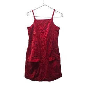 Vintage Y2K Old Navy Strappy Red Velvet Dress Size 14 pockets Holiday Christmas